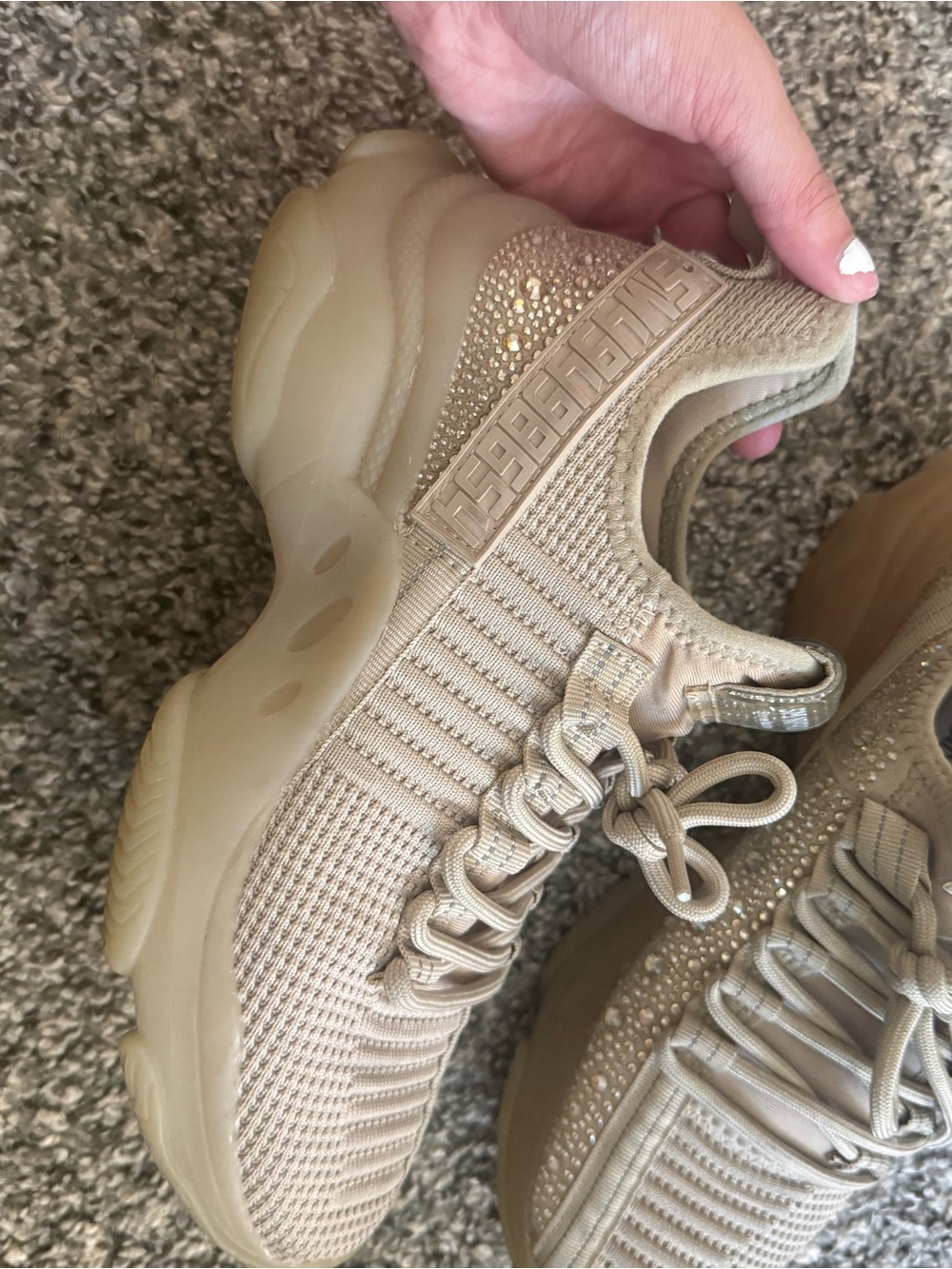 Steve Madden Women's Tan Knit Rhinestone Sneakers